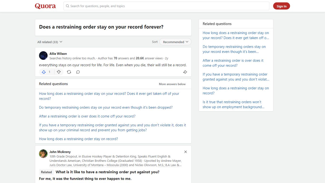 Does a restraining order stay on your record forever? - Quora